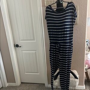 Navy and White Striped Jumpsuit